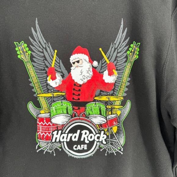 Hard Rock Cafe Santa Rocker Drums Christmas Hoodie Sweatshirt Adult S Black NEW - Picture 3 of 12